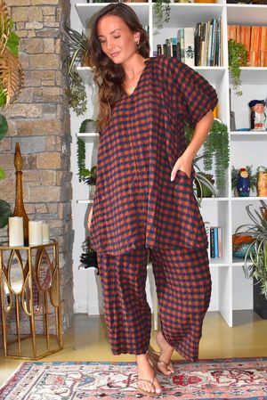 Bibi Gingham Pocket Tunic Rust